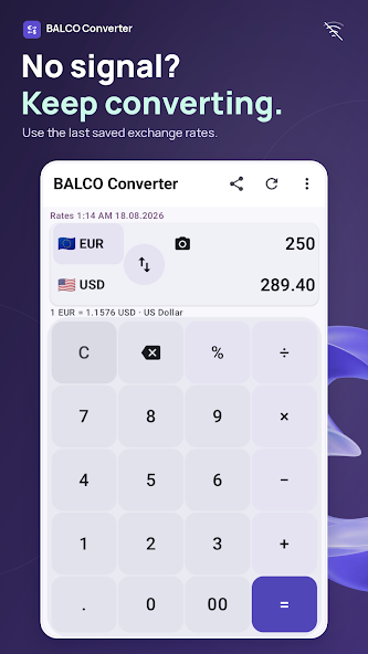 The converter works offline. Yes, after rates have been downloaded successfully at least once. The converter, Travel board and widget can use the last rates saved on this device.